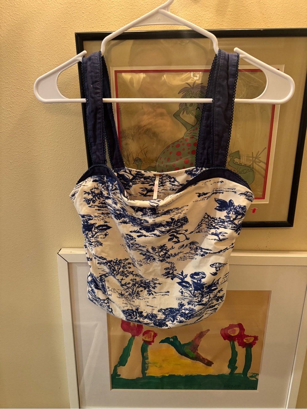 Free People Blue Toile Print Corset Tank Top Size Small Cottagecore